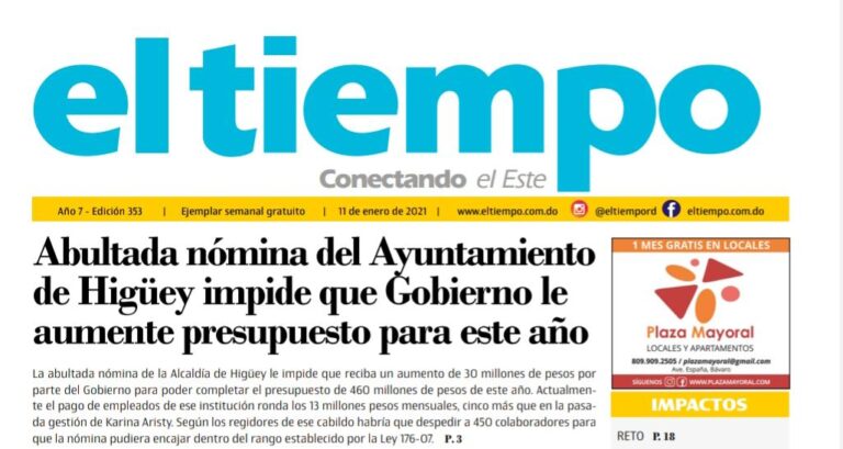 Periódico El Tiempo, edición impresa lunes 11 de enero 2021