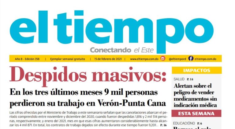 El Tiempo, edición impresa lunes 15 de febrero 2021